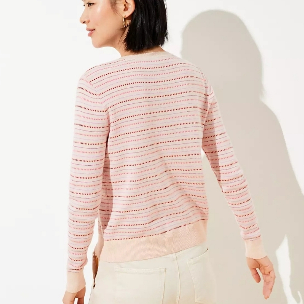 Nwt New Loft Dot Stripe Signature Cardigan Large - Picture 2 of 2